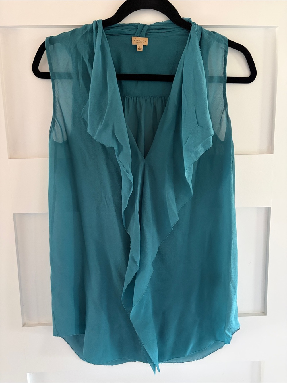 Babaton Teal Silk Sleeveless Blouse